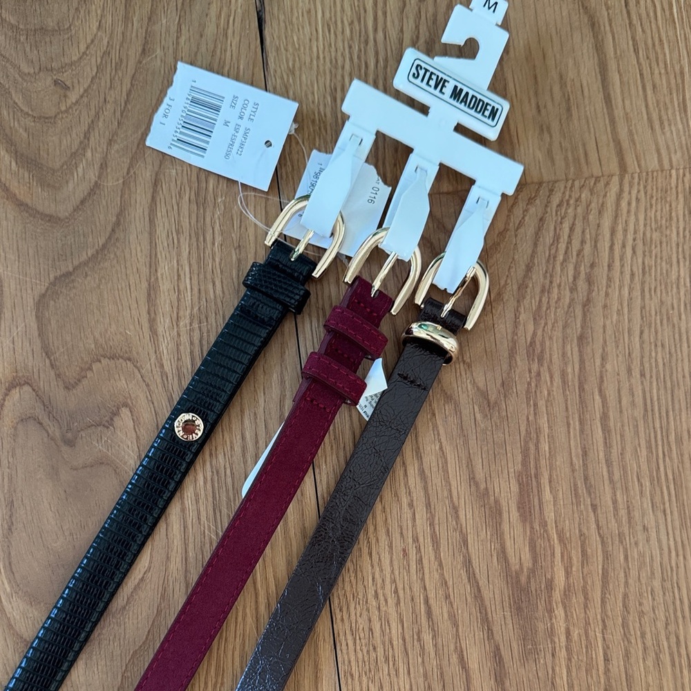 Steve Madden Black, Burgundy, and Brown Skinny Belts